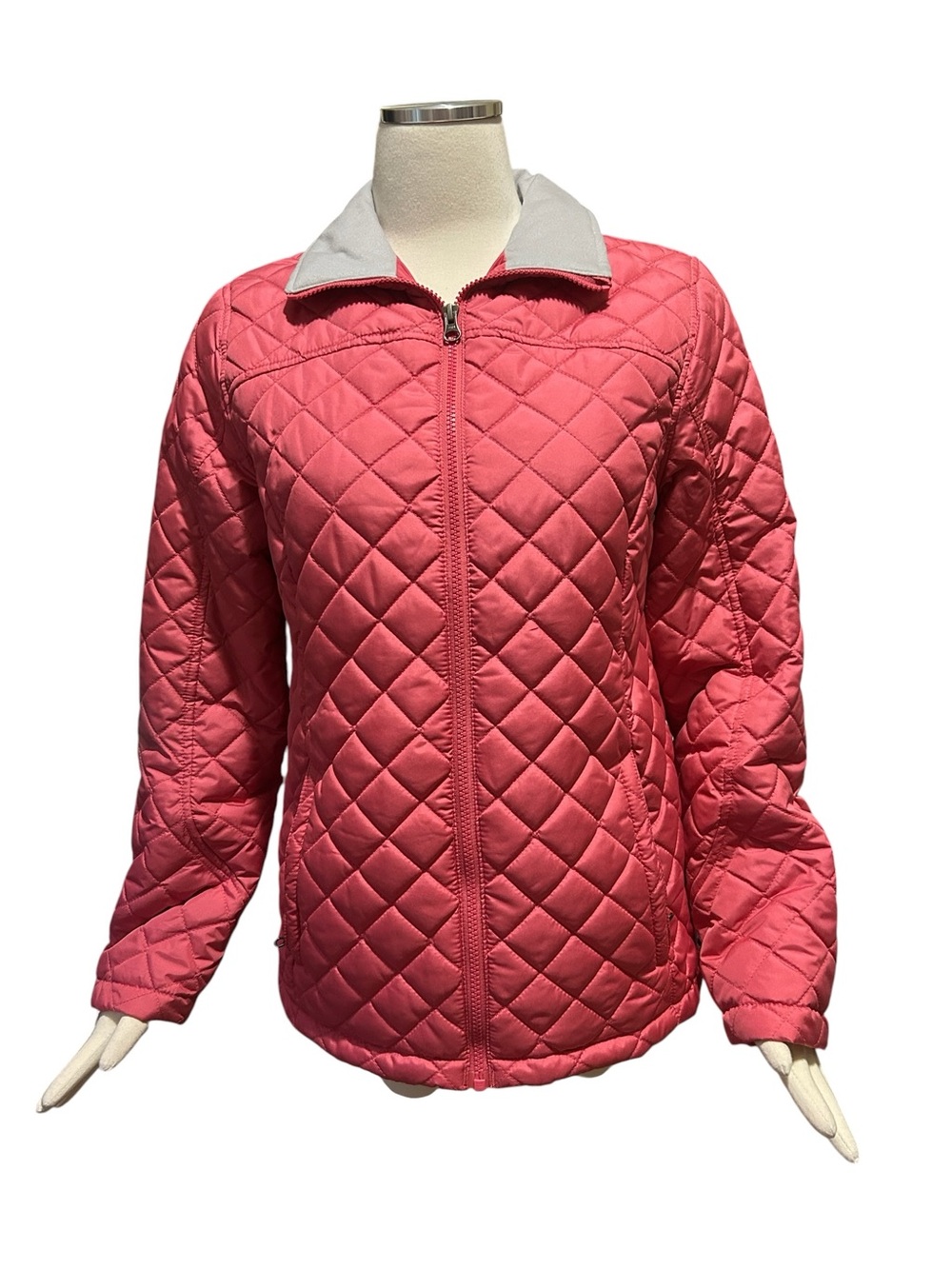 Lands' End Quilted Coral Pink Zip-Front Jacket